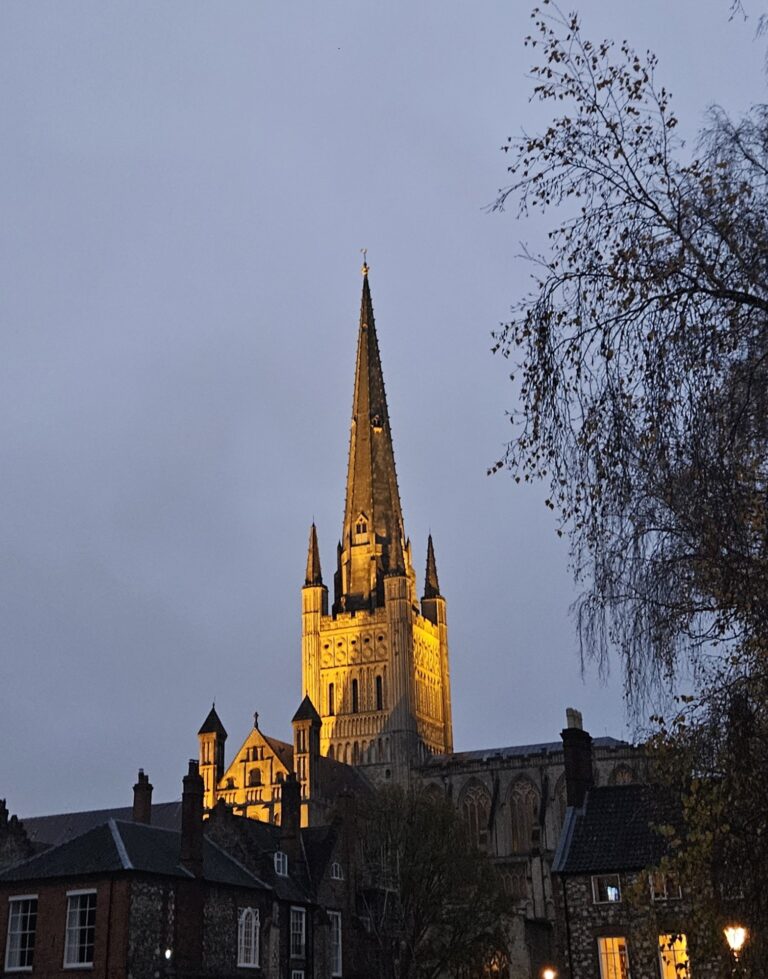 Early morning Norwich Cathedral in the Last Barista of Norwich