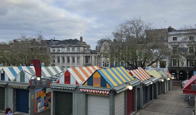 Norwich Market Square in Last Barista of Norwich